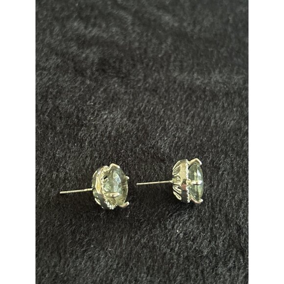 Silver Tone Green Crystal & Rhinestone Stud Earrings - Picture 2 of 5